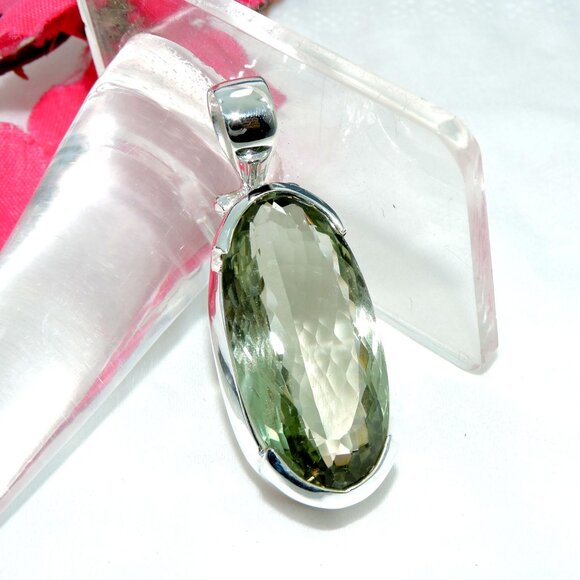 Green Amethyst Cut Pendant, 925 Sterling Silver, One of Kind Statement Pendant - Picture 6 of 6